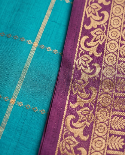 Classic Checkered Silk Saree with Grand Zari Border-Ramagreen with purple (SR-PSMP31)