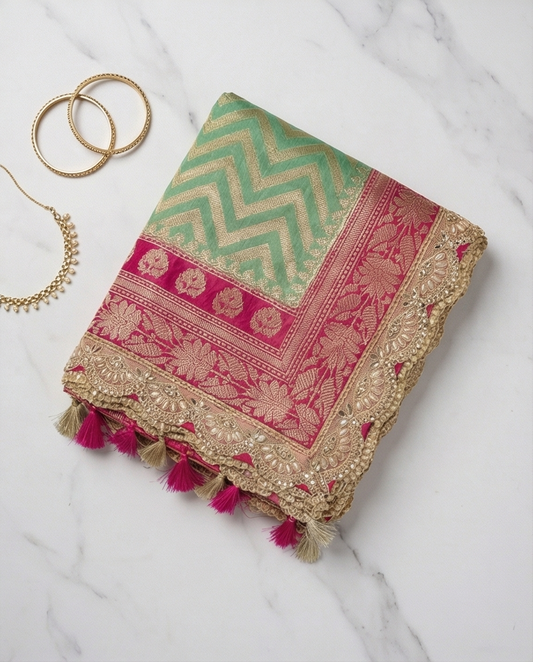 Mint Green Banarasi Silk Saree (SR-HUP3)