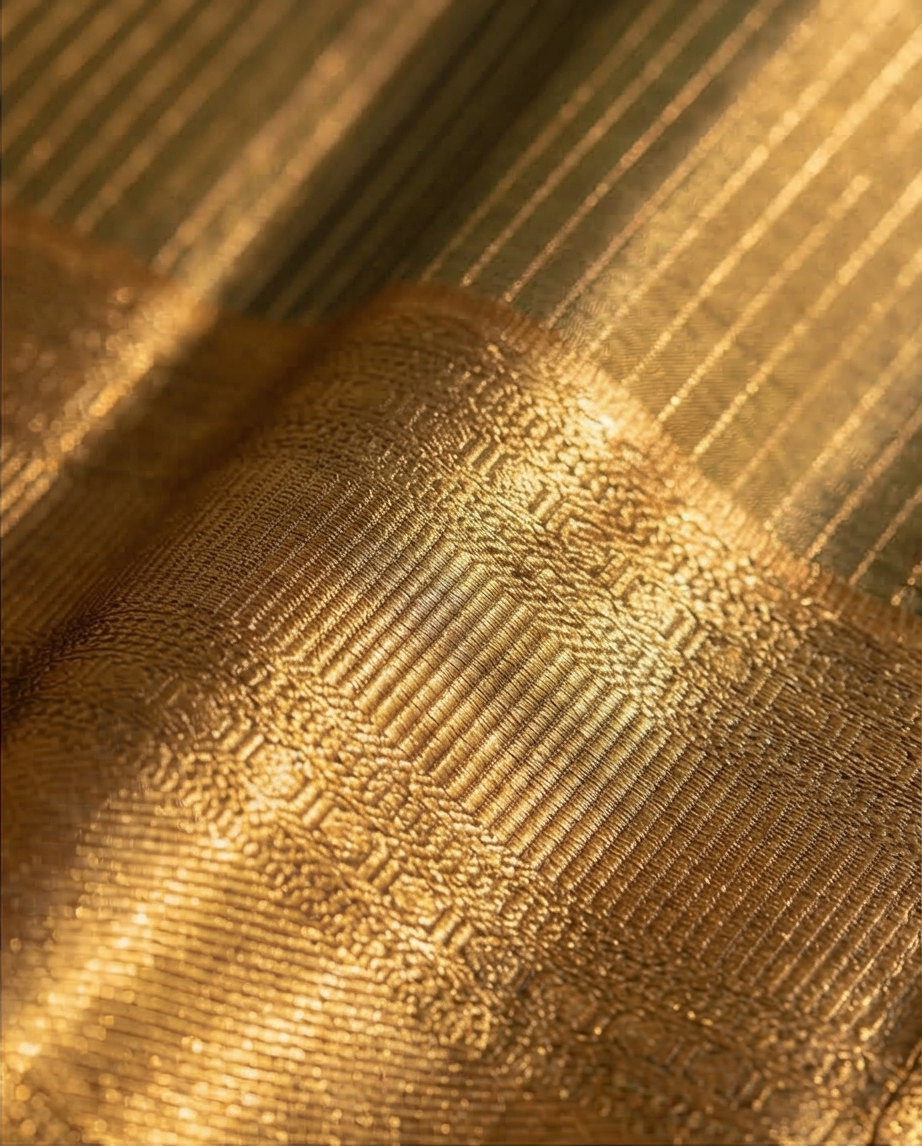 Mustard Gold Olive Green Semi Kanjivaram Silk Saree with Gold Zari Border