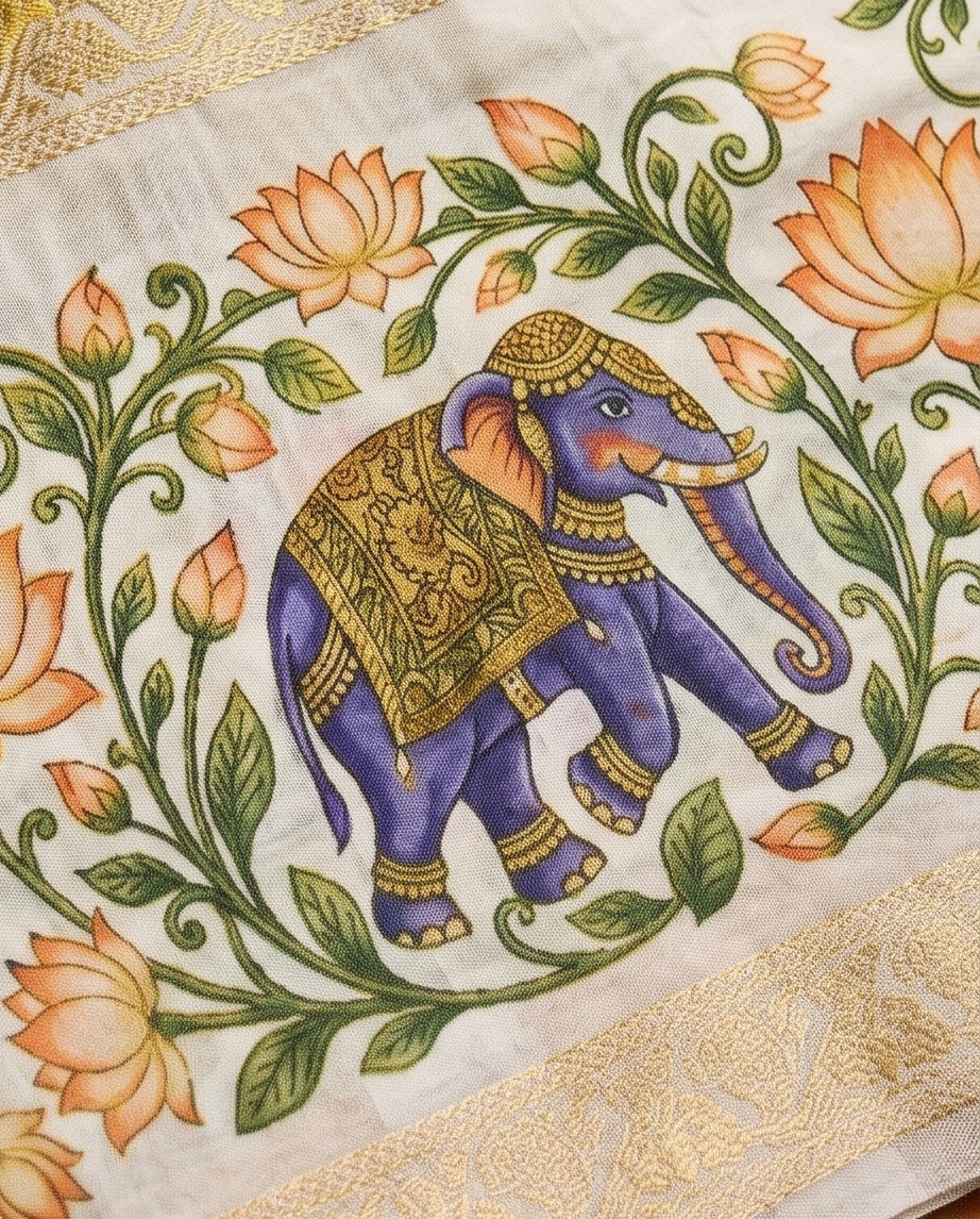 Premium Crepe silk with kalamkari border design-Mustard yellow(SR-MSP33)