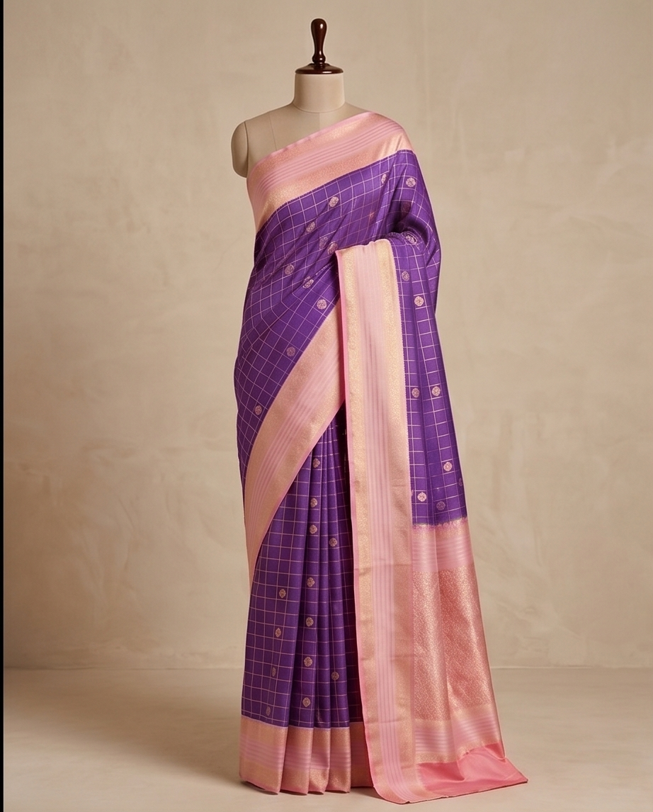 Contemporary Checks, Classic Elegance Sarees - Deep purple (SR-PSMP18)
