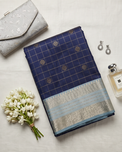 Contemporary Checks, Classic Elegance Sarees-Dark blue (SR-PSMP19)