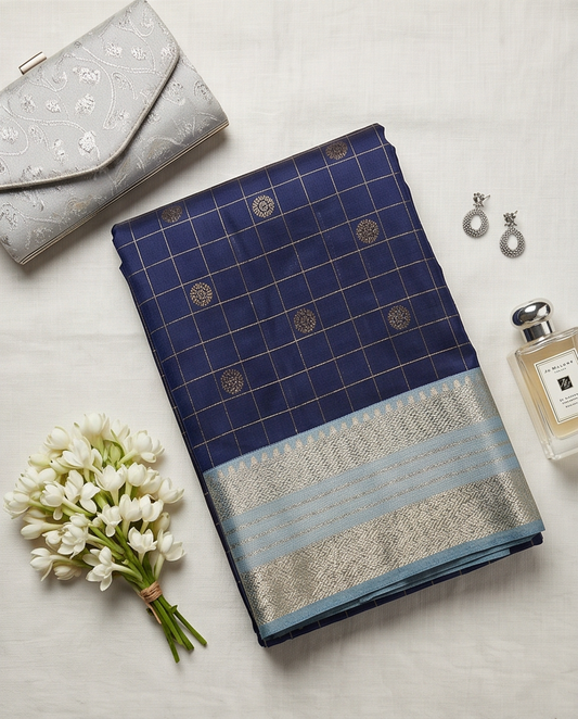 Contemporary Checks, Classic Elegance Sarees-Dark blue (SR-PSMP19)
