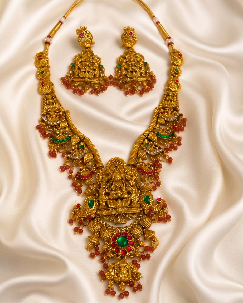 South Indian temple-style bridal necklace set - NRW-103