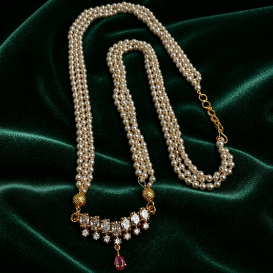 Muktavali white with pick stone Pendant with Pearl Haram - NRW-116
