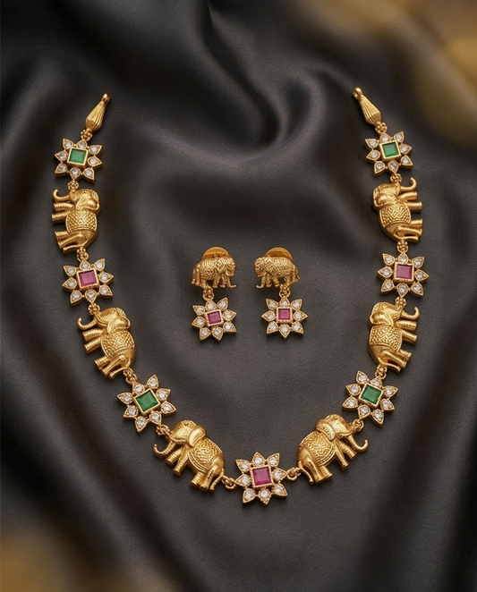 Marching Elephant Necklace with Earrings (NRW32)