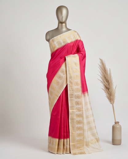 Mysore silk imitation crepe silk saree-Red with White (SR-PSMP43)