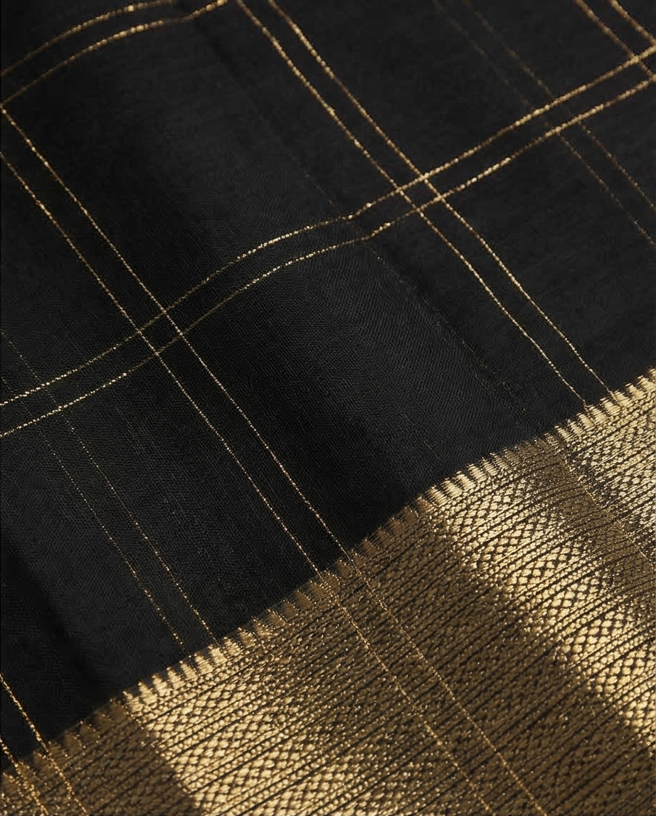 Soft Weave Saree – Golden Zari Border - SR-PSMP7-Black