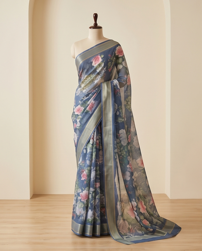 Grey Poonam Floral Saree (SR-SP8)