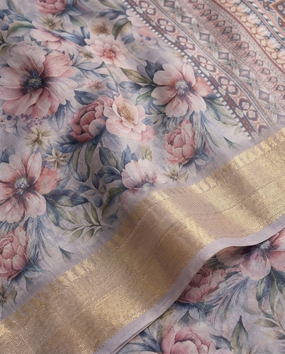 Grey Floral Synthetic Saree (SR-SP5)