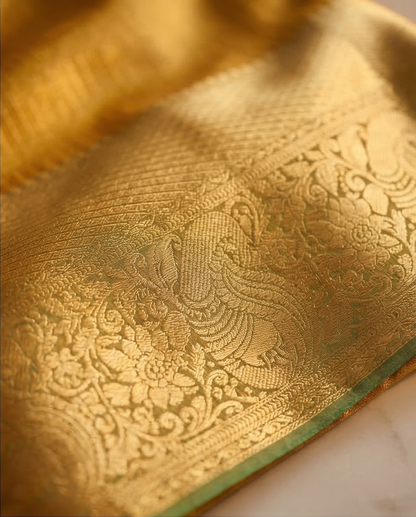 Mustard Yellow Semi Kanjivaram Silk Saree with Gold Zari Border