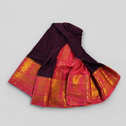 Mysore silk imitation crepe silk saree-Wine Red/maroon with Rani pink (SR-PSMP45)