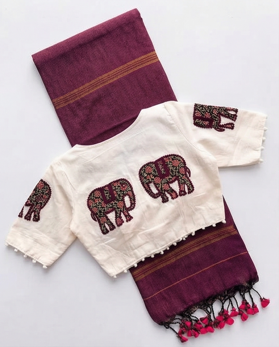 Cotton Saree + Stitched Blouse - SR-KP74