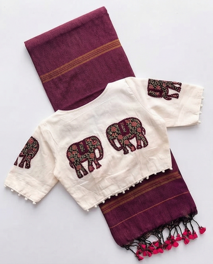 Cotton Saree + Stitched Blouse - SR-KP74