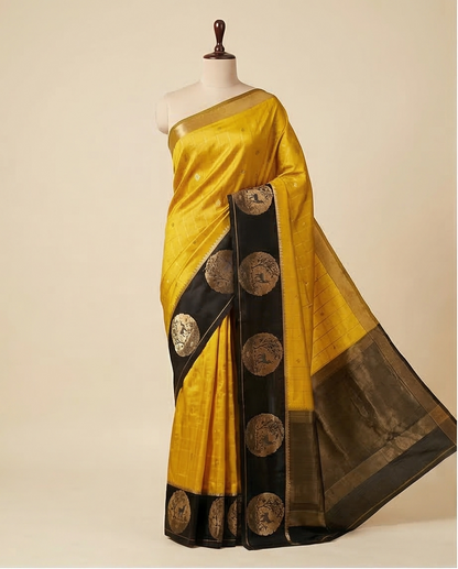 Soft, woven traditional fabric with rich zari work premium Saree (SR-MSP4)-Yellow & Black