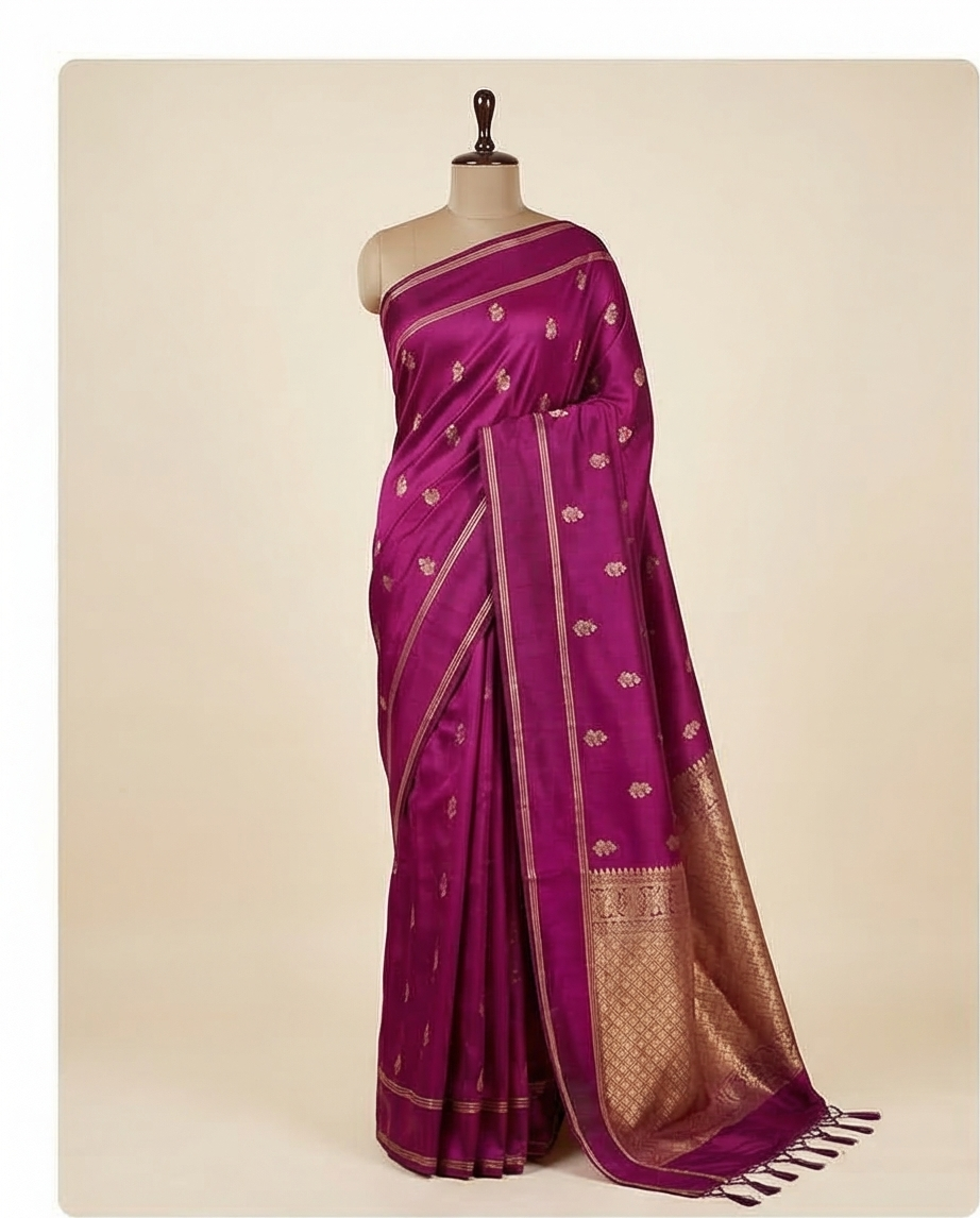 Gajji Silk - Soft woven fabric with a smooth, elegant fall - SR-PSMP9-Megenta