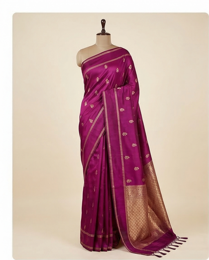 Gajji Silk - Soft woven fabric with a smooth, elegant fall - SR-PSMP9-Megenta