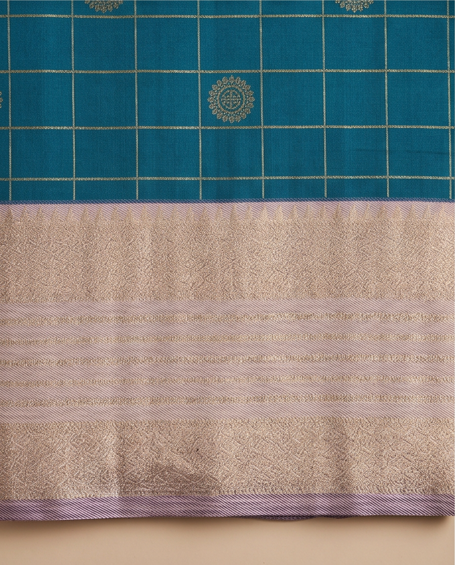 Contemporary Checks, Classic Elegance Sarees-Deep turquoise (SR-PSMP22)