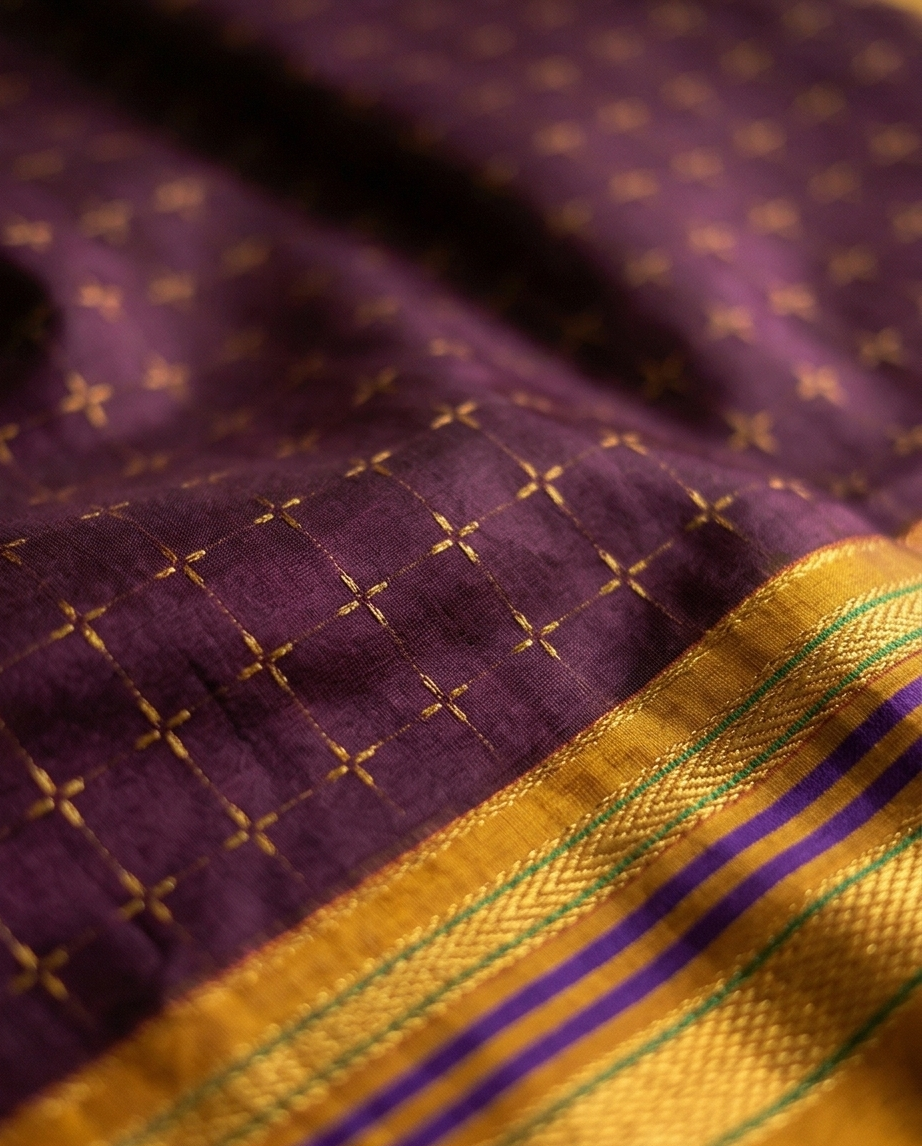 Maroon Chikki Small Checks Ilkal Cotton Saree (SR-SP12)