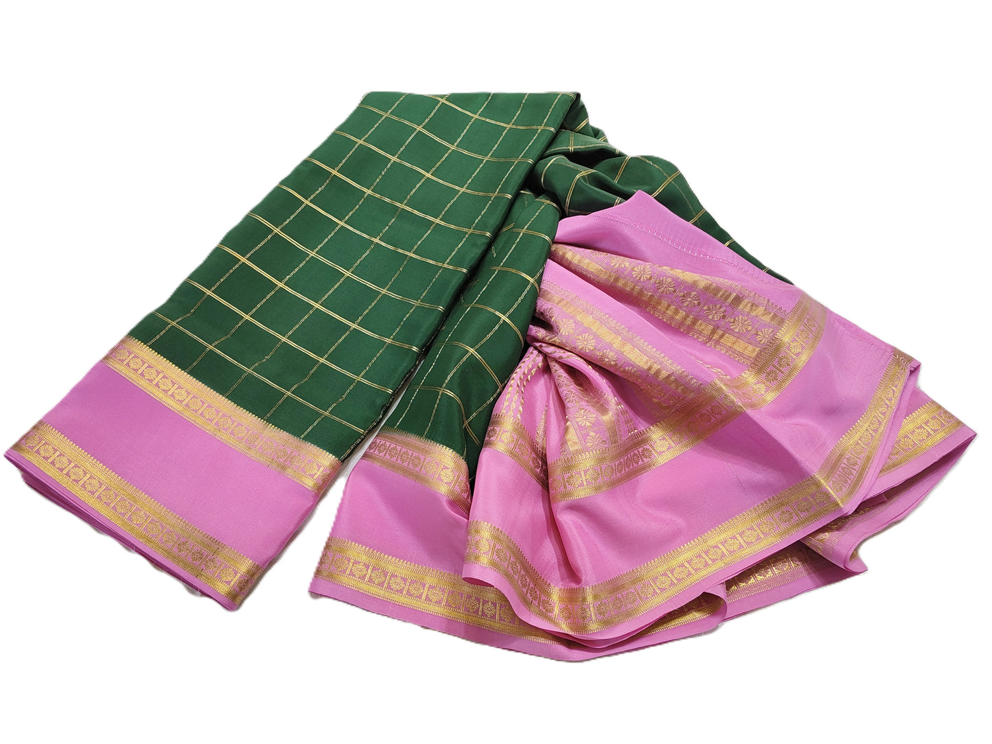 Pure Mysore Silk Saree (120gsm) - SR-PSMP3-Green & Pink