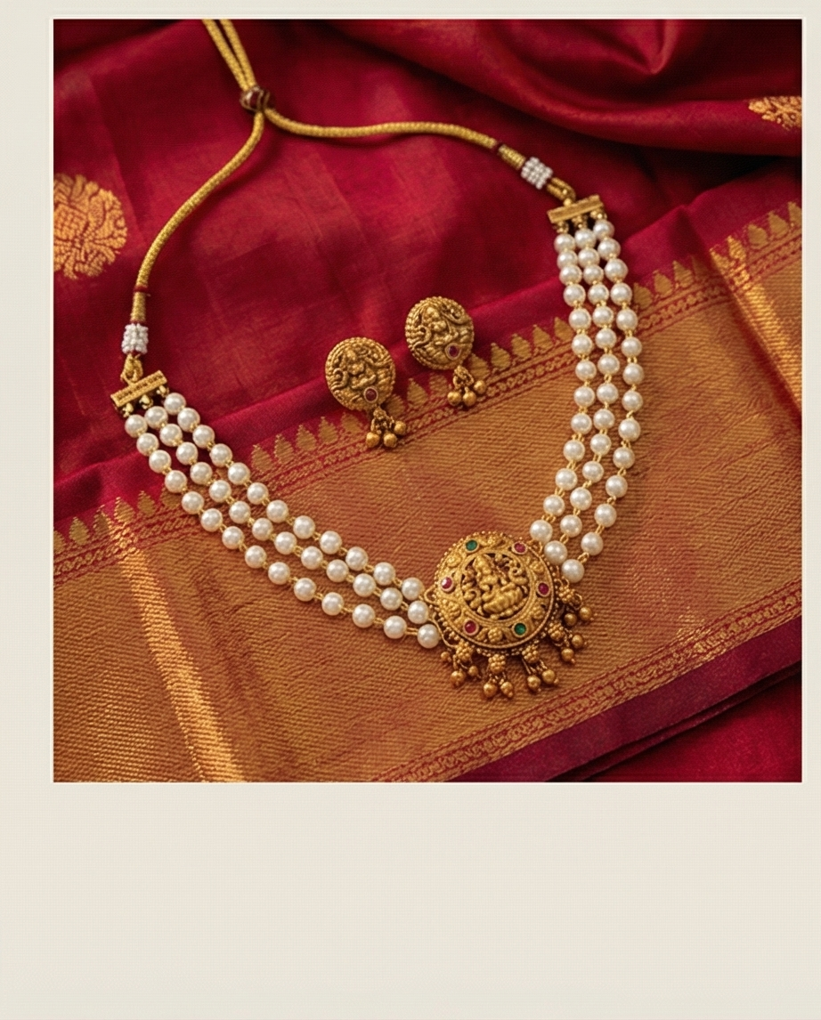 Pearl choker with Earrings (NRW42)