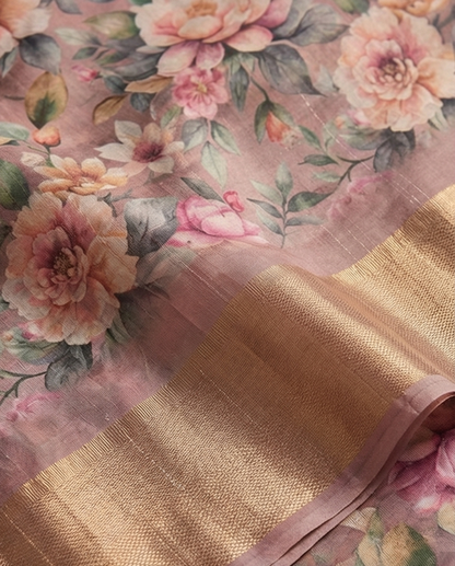 Pink Floral Synthetic Saree (SR-SP6)