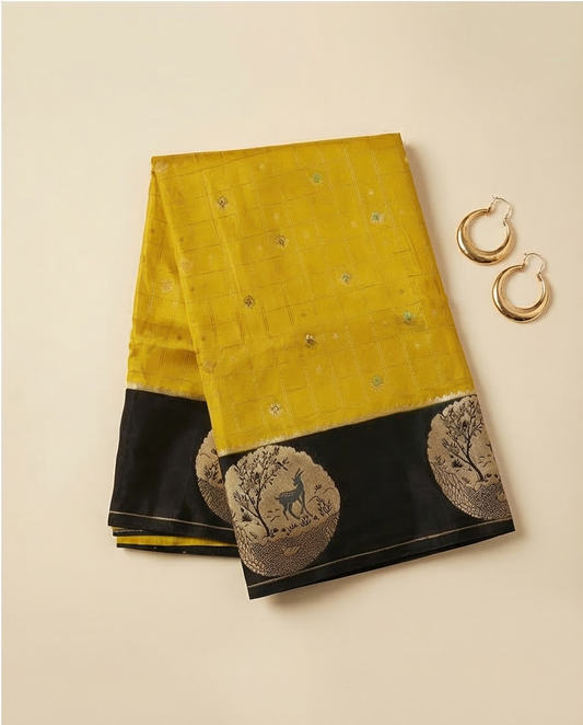 Soft, woven traditional fabric with rich zari work premium Saree (SR-MSP4)-Yellow & Black