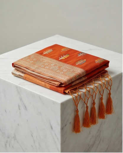 Georgette - Rich orange embroidered Semi silk saree with multicolour thread work (SR-MSP1)