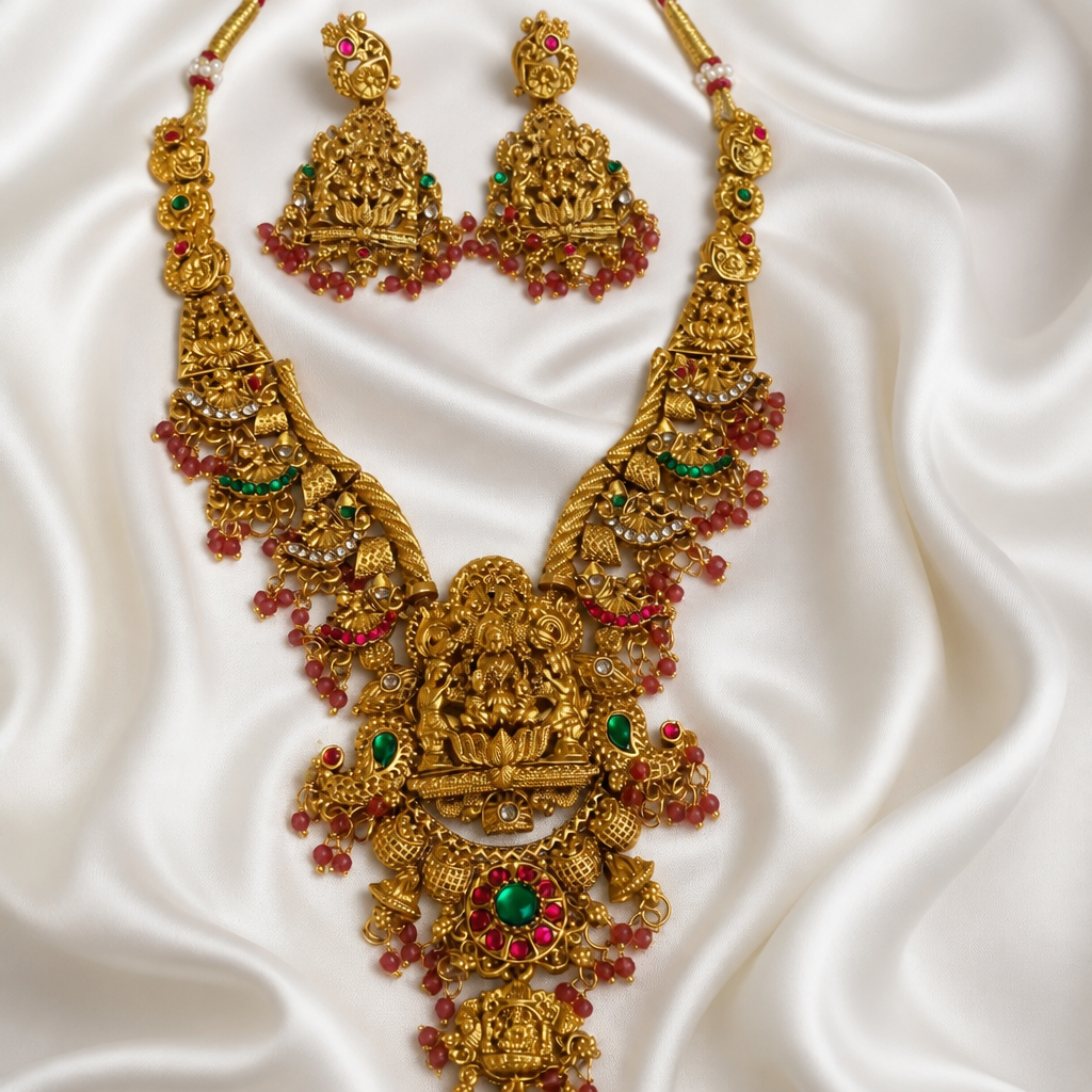 South Indian temple-style bridal necklace set - NRW-103