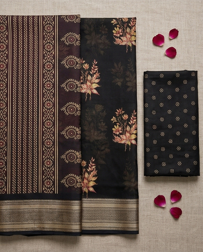 Black Floral Synthetic Saree (SR-SP15)