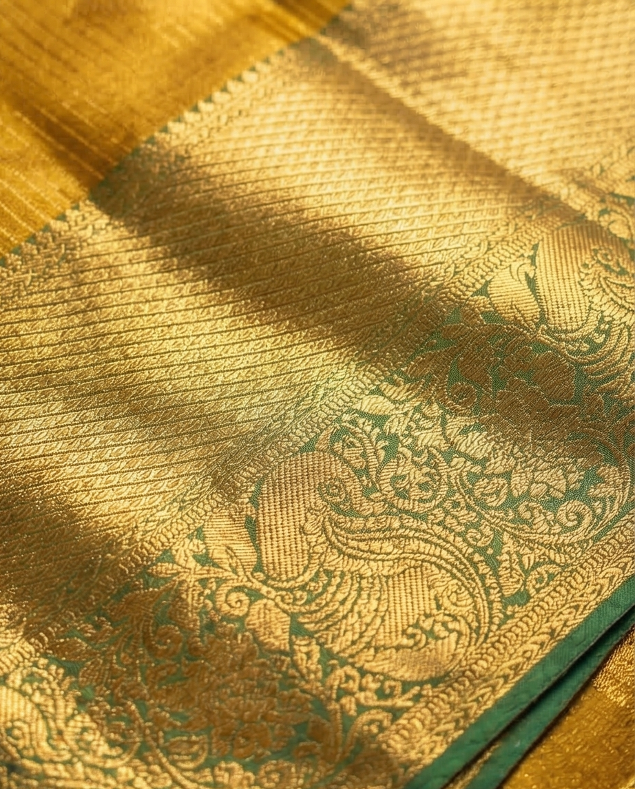 Mustard Yellow Semi Kanjivaram Silk Saree with Gold Zari Border