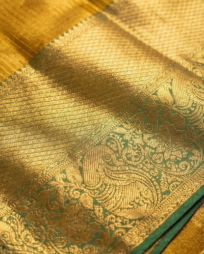 Mustard Yellow Semi Kanjivaram Silk Saree with Gold Zari Border