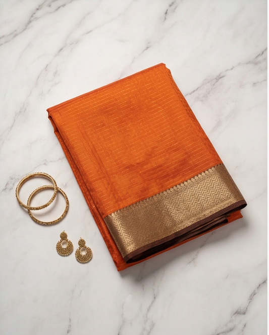 Semi Crepe Rust Orange Saree - SR-SBP1