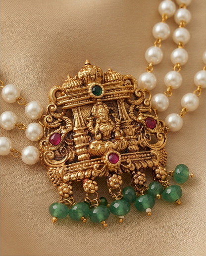 Temple designer pearl choker with Earrings (NRW22)