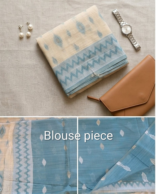Sky Blue with Cream Chanderi Cotton Saree (SR-SP13)