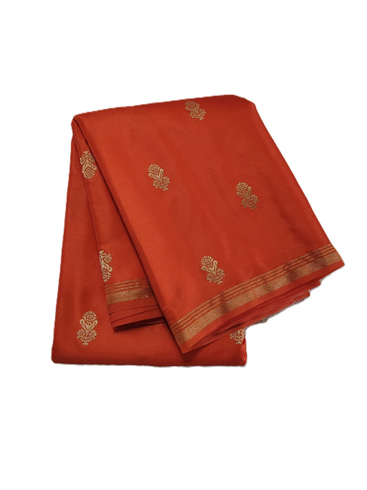 Gajji Silk - Rich golden zari border with intricate traditional patterns - SR-PSMP8-Orange