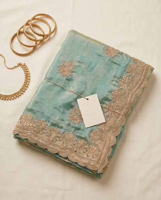 Premium Green Designer Tissue Saree (SR-SP34)