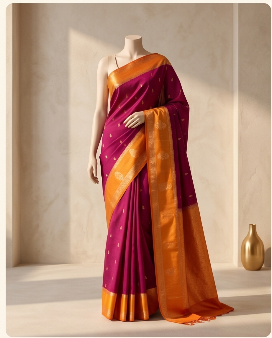 Mysore crepe flower pattern dark maroon with mustard yellow(SR-MSP26)