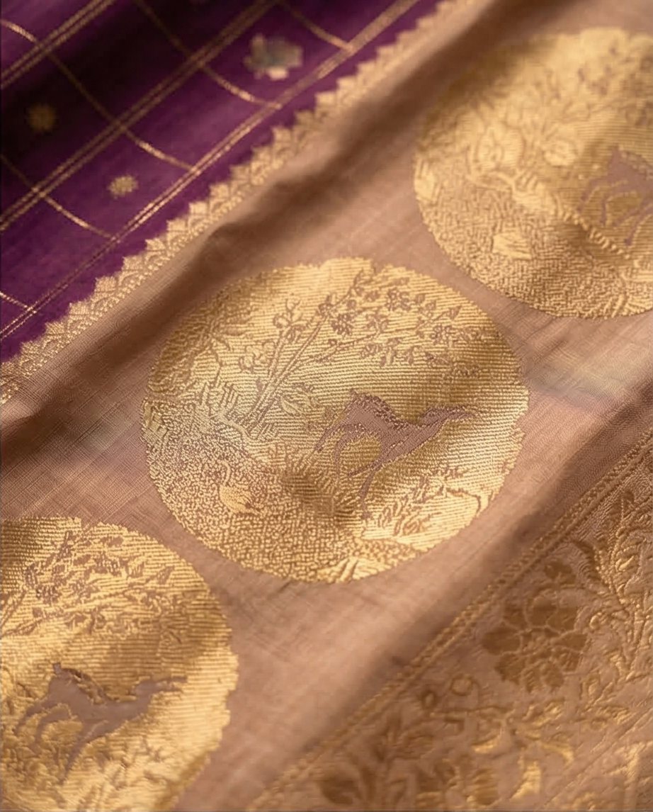 Soft, woven traditional fabric with rich zari work premium Saree (SR-MSP4)-Deep Purple