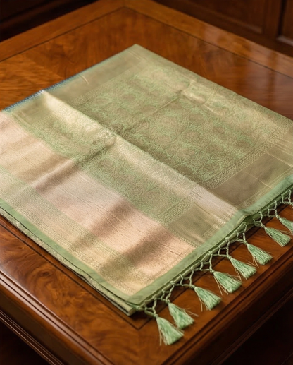 Dual‑tone semi silk saree with silver zari work (SR-MSP2) -Blue