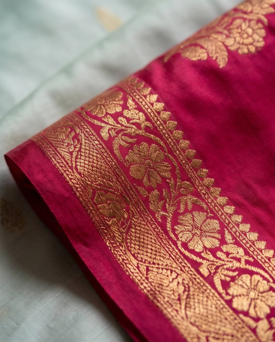 Mysore crepe flower pattern Sea Blue with pink(SR-MSP25)