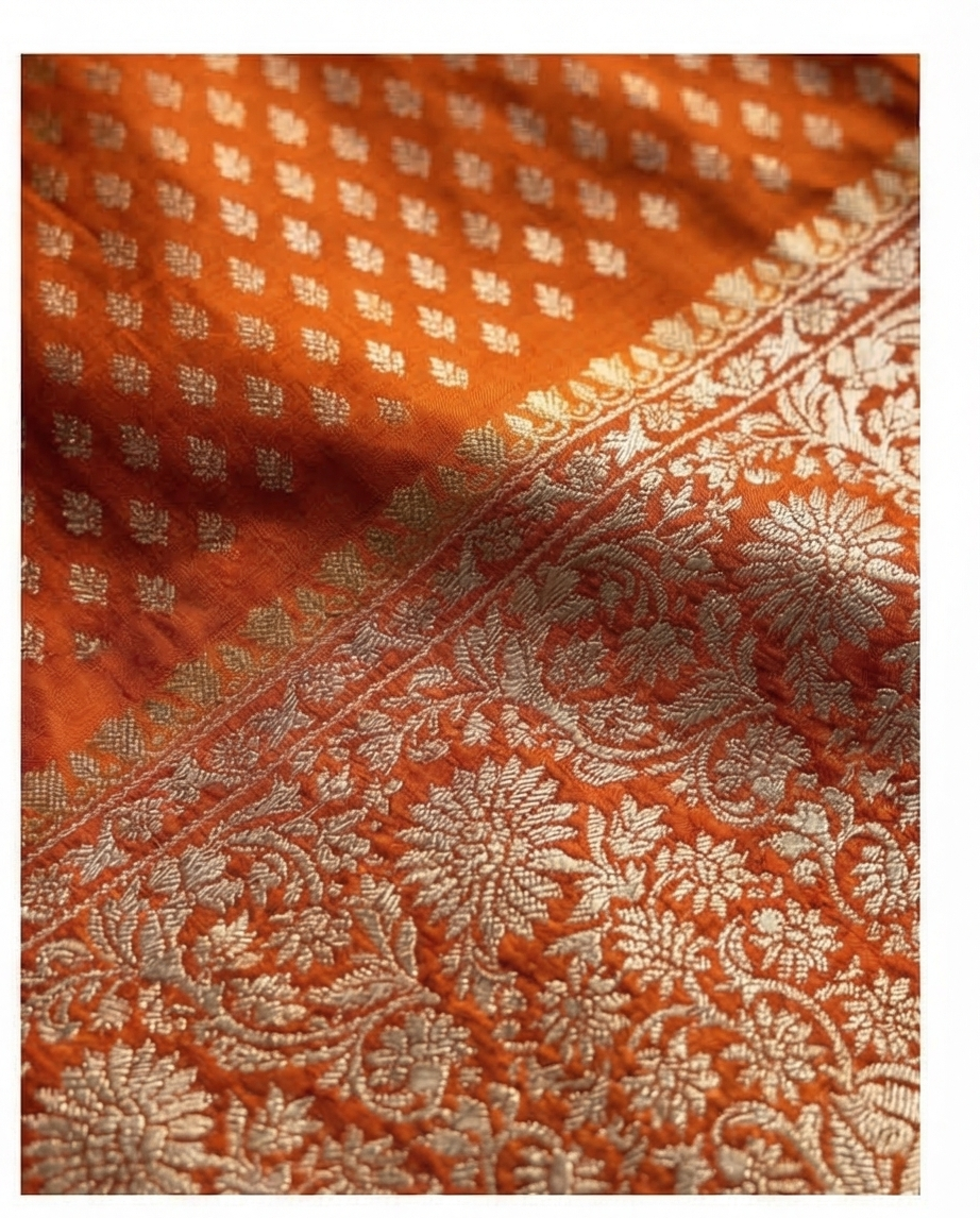 Smooth, flexible, and lightweight Semi Silk  premium Saree (SR-MSP5)-Rich Orange