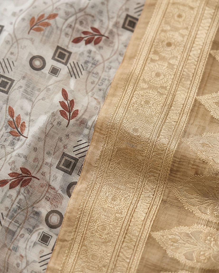 Cream Floral Printed Dyed Saree (SR-SP23)