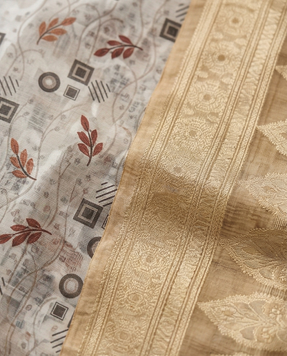 Cream Floral Printed Dyed Saree (SR-SP23)