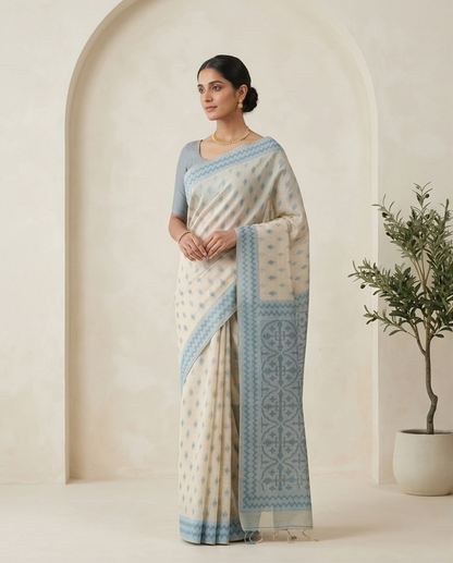 Sky Blue with Cream Chanderi Cotton Saree (SR-SP13)