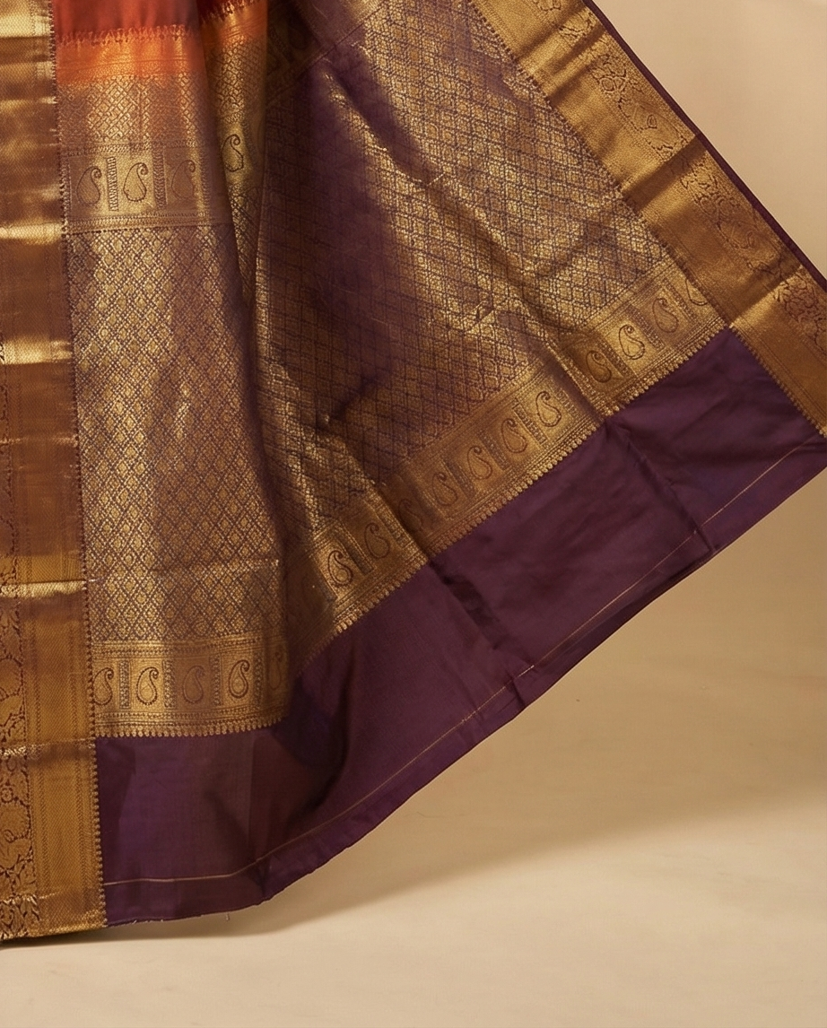 Rust Orange Semi Kanchipuram Silk Saree
