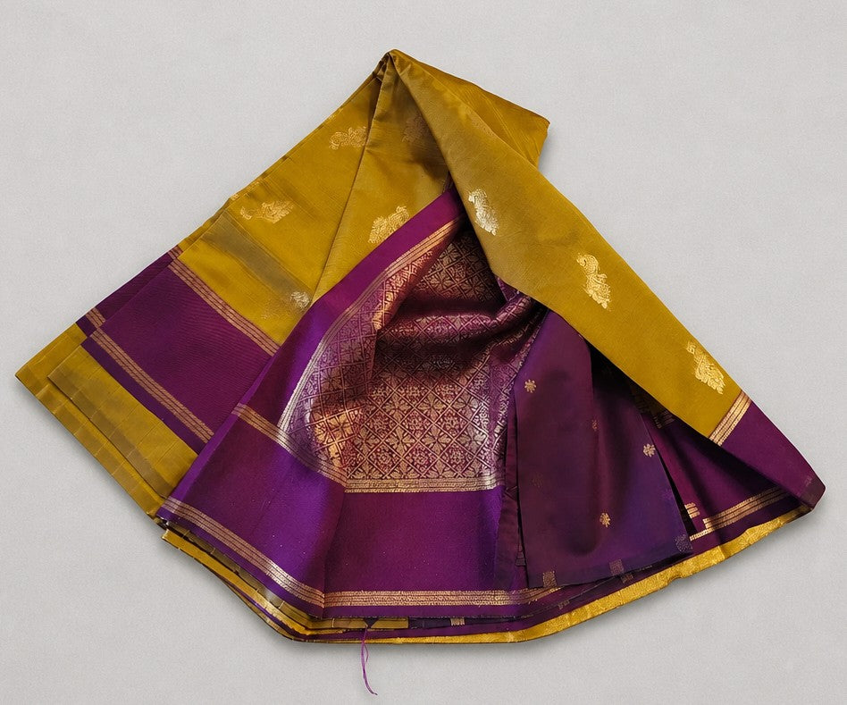 Traditional Mustard Yellow and Royal Purple Semi-Silk Saree (SR-PSMP28)