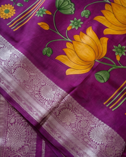 Beige with Dark Pink Floral Design Synthetic Saree (SR-SP33)