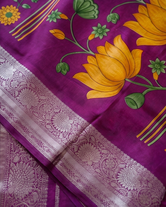 Beige with Dark Pink Floral Design Synthetic Saree (SR-SP33)