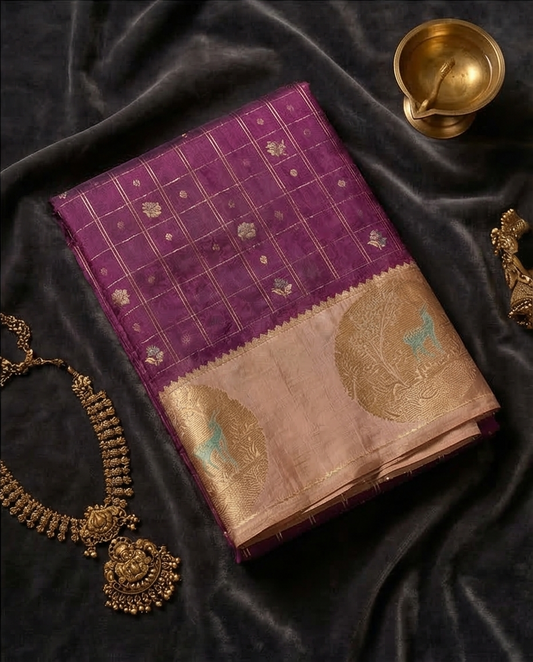 Soft, woven traditional fabric with rich zari work premium Saree (SR-MSP4)-Deep Purple